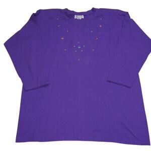Vintage 90s KABID Designs Purple Rhinestone Floral One Size Missy Sweatshirt